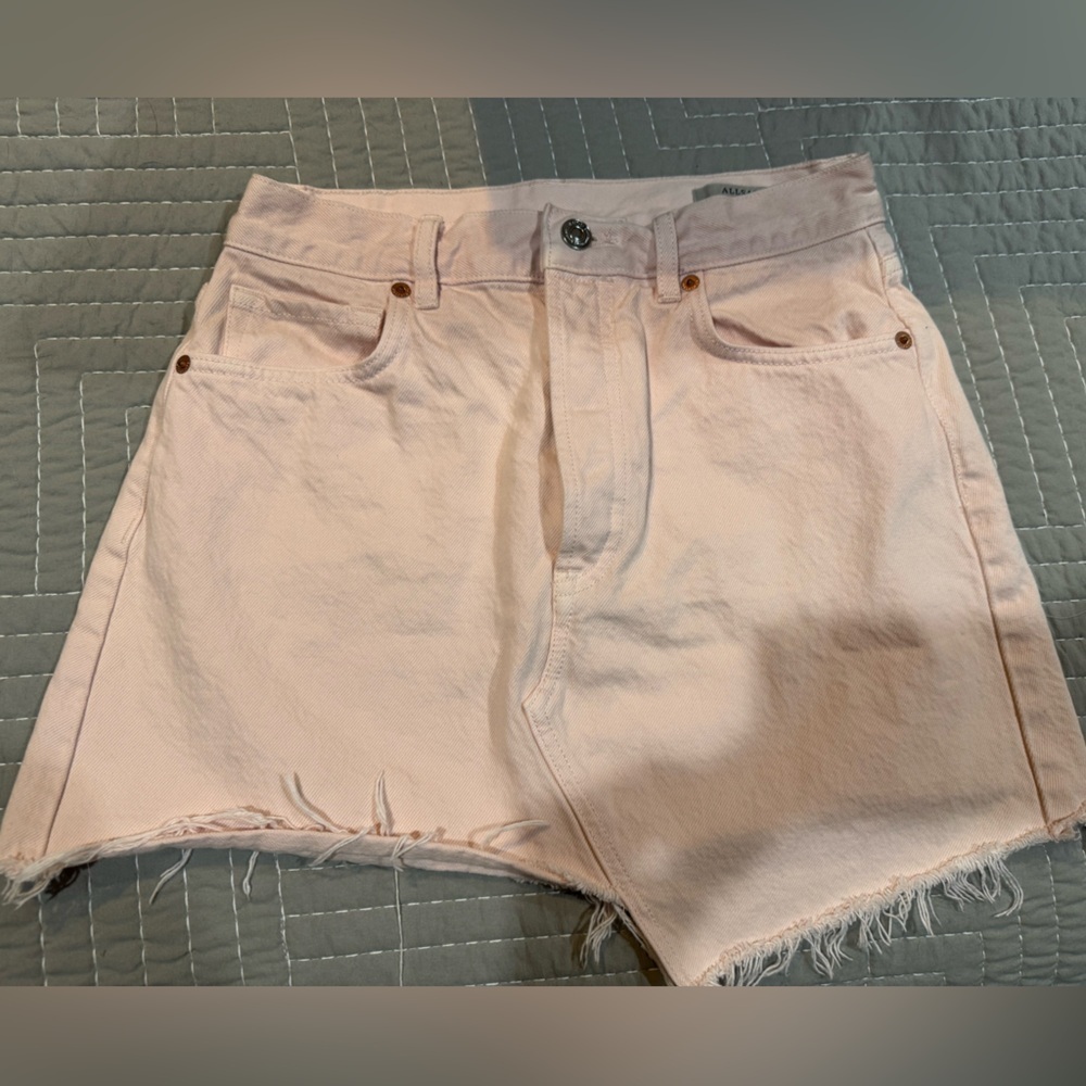 All Saints Blush Pink Denim Mini Skirt